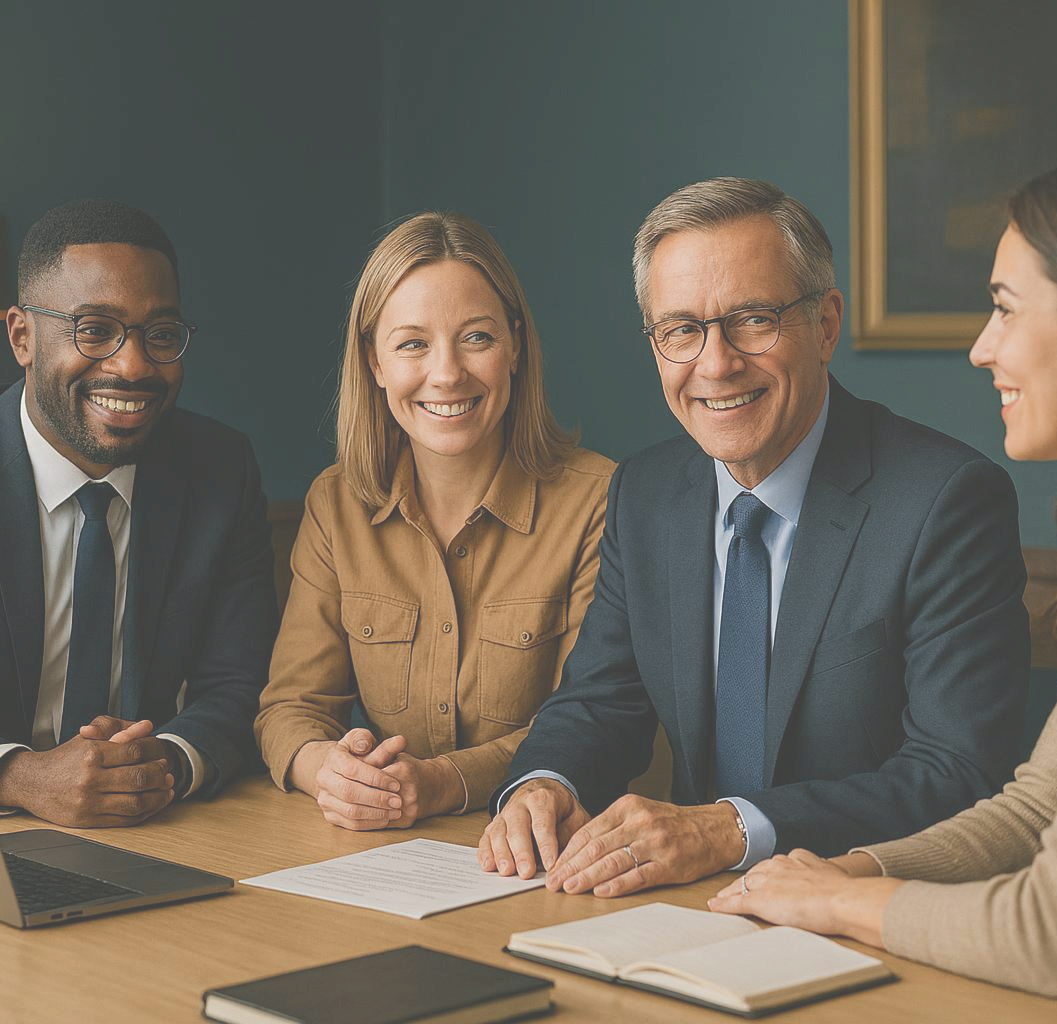 Equipe de consultores em reunião estratégica